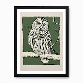 Barred Owl Linocut Blockprint 4 Art Print