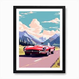 A Jaguar E Type Car In Icefields Parkway Flat Illustration 2 Póster