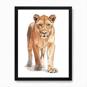 African Lion Lioness On The Prowl Clipart 1 Art Print