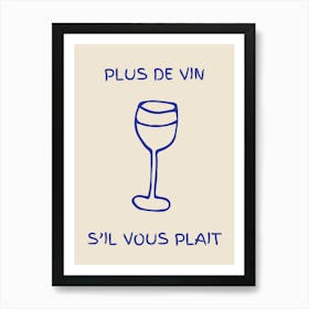 Wine Glass Kitchen Poster Blue Art Print