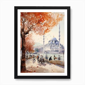 Istanbul Turkey In Autumn Fall, Watercolour 3 Art Print