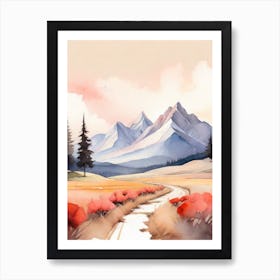 Tranquil Mountains In Minimalist Watercolor Vertical Composition 27 Art Print