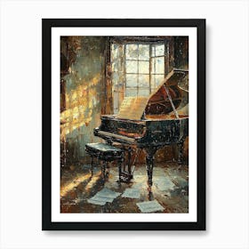 Vintage Piano Room With Sheet Music – Classical Music Studio Art Print Art Print