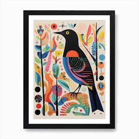 Colourful Scandi Bird Blackbird 2 Art Print