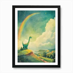 Dinosaur Chasing The Rainbow Storybook Painting Art Print