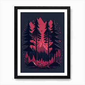 A Fantasy Forest At Night In Red Theme 85 Art Print