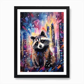 A Raccoon In City Vibrant Paint Splash 4 Art Print