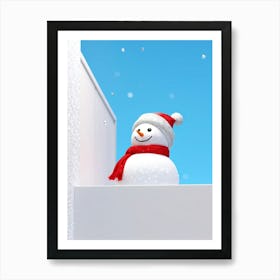 Snowman On A Roof Art Print