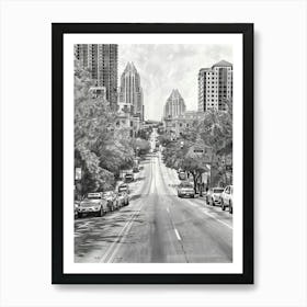 South Congress Avenue Austin Texas Black And White Drawing 4 Art Print