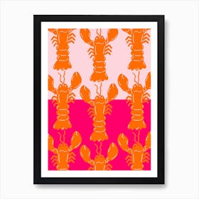 Lobster Repeat Orange On Pink Art Print