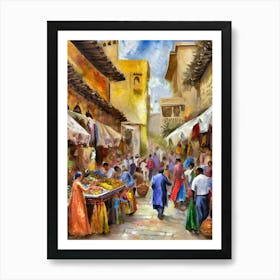 The Hustle And Bustle Of A Moroccan Bazaar Art Print