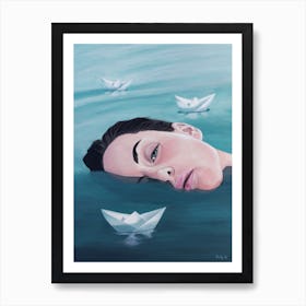 Lady With Paper Boats Art Print