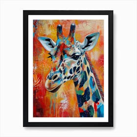 Giraffe Portrait Oil Painting Inspired 1 Art Print