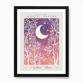 William Morris Moon Stars Botanical Pink Exhibition Art Print