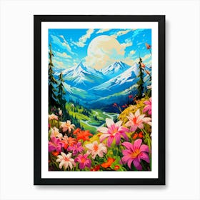 Landscape With Flowers,Anime style mountains landscape Art Print