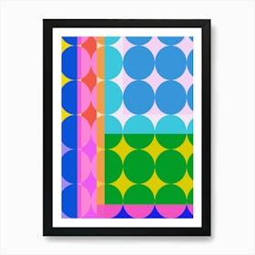 Vibrant Retro Geometric Shapes in Bright Blue Pink and Green Art Print