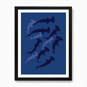 Hammerhead Shark Blue Art Print