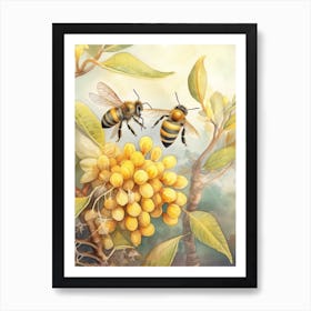 Honey Bee Dance Beehive Watercolour Illustration 4 Art Print