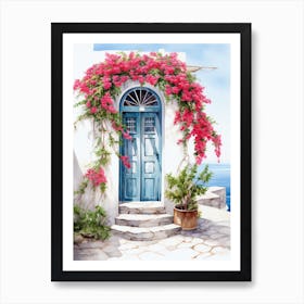 Santorini, Greece   Mediterranean Doors Watercolour Painting 3 Art Print