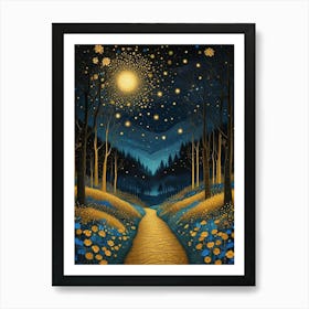 Starry Night Forest By Klimt Style (3) Art Print