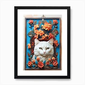 Wall Art beauty Cat With Flowers Art Print