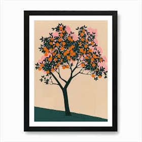 Orange Tree Colourful Illustration 3 Art Print