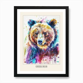 Grizzly Bear Colourful Watercolour 1 Poster Art Print