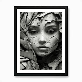 Portrait Of A Woman Covered In Leaves Art Print