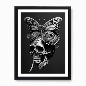Skull With Butterfly 2 Motifs Pink Stream Punk Art Print