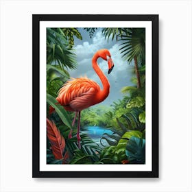 Greater Flamingo Ria Celestun Biosphere Reserve Tropical Illustration 5 Art Print