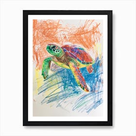 Rainbow Sea Turtle Crayon Scribble Art Print