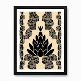 B&W Cactus Illustration Bunny Ear Cactus 2 Art Print