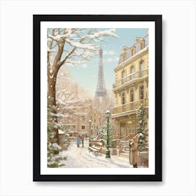 Vintage Winter Illustration Paris France 1 Art Print