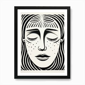 Linocut Line Drawing Portrait 3 Art Print