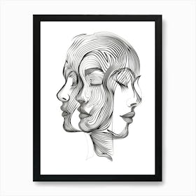 Abstract Women Faces In Line 8 Art Print