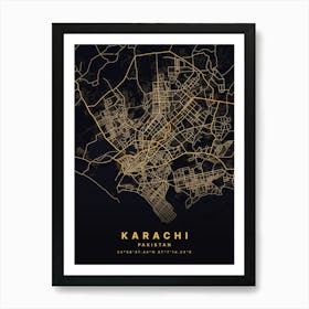 Karachi Pakistan Black And Gold Map Affiche