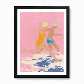 Running Swimmers (Pink) Art Print
