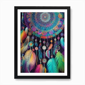 Bohemian Inspired whimsical multi-colored Dreamcatcher Series - 2 Art Print