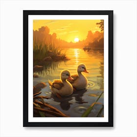 Animated Sunrise Ducks 2 Art Print