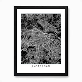 Amsterdam Black & White Map Art Print