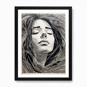 Swirl Linocut Black & White Inspired Portrait Poster