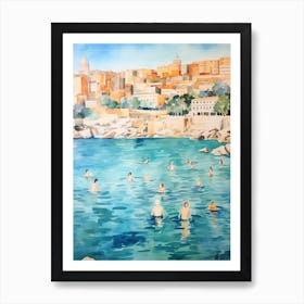 Swimming In Marseille France Watercolour Art Print
