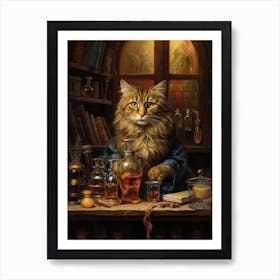 Alchemist Cat With Potions 3 Art Print