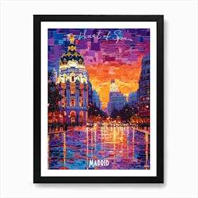 Madrid City Skyline, abstract cubism vibrant Poster Art Print