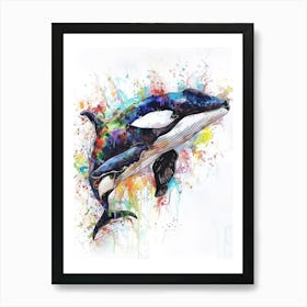 Killer Whale Colourful Watercolour 4 Art Print