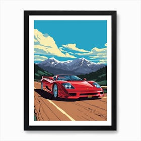 A Ferrari F50 In The Route Des Grandes Alpes Illustration 2 Art Print