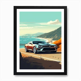 A Chevrolet Camaro In The Pacific Coast Highway Car Illustration 2 Art Print