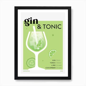 Gin & Tonic in Green Cocktail Recipe Art Print