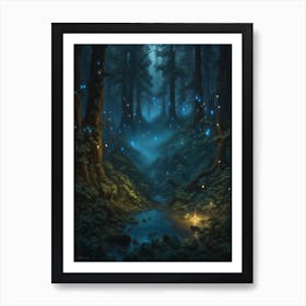 Blue Fireflies Print Art Print