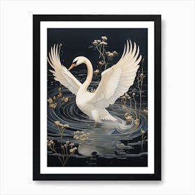 Swan 3 Gold Detail Painting Art Print